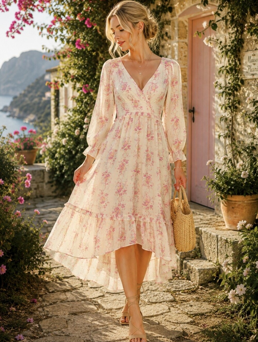 LoveShackFancy Butter Yellow Cotton Pink Midi Dress High Low Firefly Boho XS S